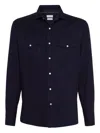 Brunello Cucinelli Stretch Cotton Chevron Flannel Easy Fit Western Shirt In Black