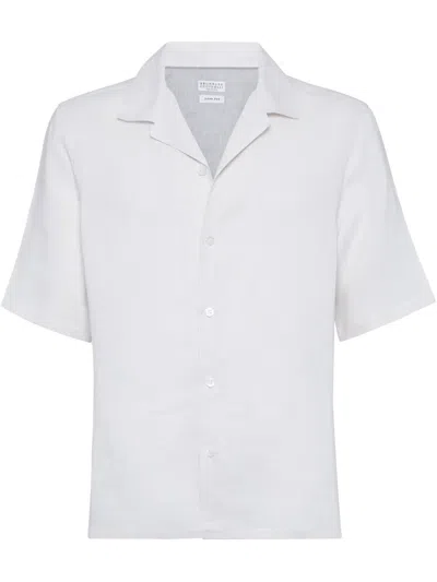 Brunello Cucinelli Men Short Sleeve Shirt In White