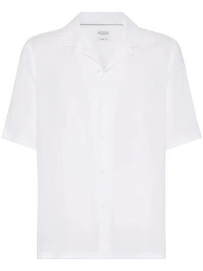 Brunello Cucinelli Men Short Sleeve Shirt In White