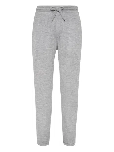 Brunello Cucinelli Cashmere Silk Trousers Featuring Cuffed Ankles In Gray