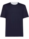 Brunello Cucinelli Men Silk And Cotton Jersey Crew-neck T-shirt With Faux-layering In Blue