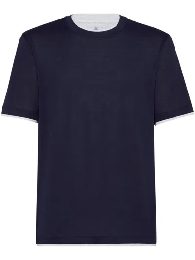 BRUNELLO CUCINELLI BRUNELLO CUCINELLI MEN SILK AND COTTON JERSEY CREW-NECK T-SHIRT WITH FAUX-LAYERING
