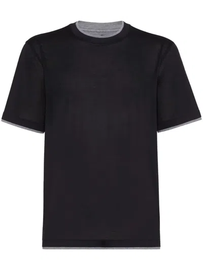 Brunello Cucinelli Men Silk And Cotton Jersey Crew-neck T-shirt With Faux-layering In Multicolor