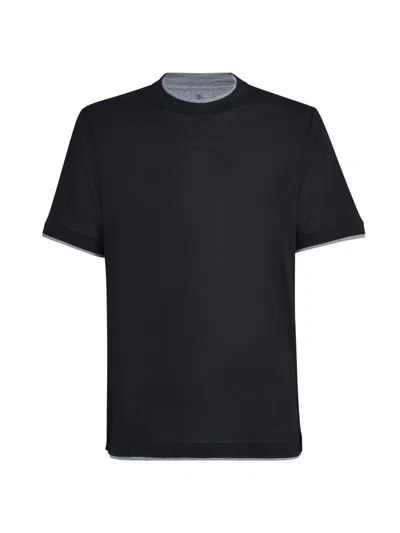 Brunello Cucinelli Layered-effect Silk-cotton T-shirt In Black