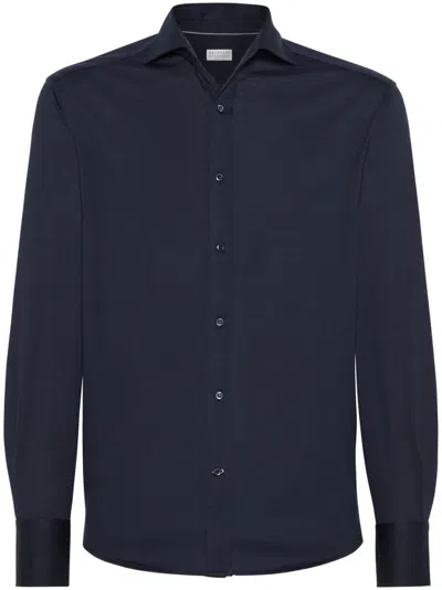 Brunello Cucinelli Men Silk And Cotton Jersey Shirt In Multicolor