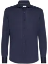 Brunello Cucinelli Men Silk And Cotton Jersey Shirt With Spread Collar In Multicolor