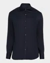 Brunello Cucinelli Men's Silk And Cotton Jersey Sport Shirt In Blue