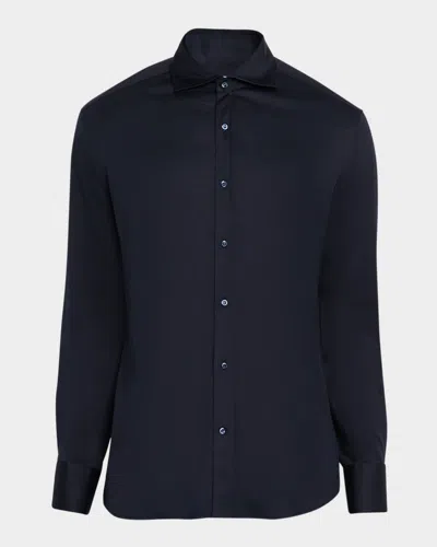 Brunello Cucinelli Men's Silk And Cotton Jersey Sport Shirt In Blue