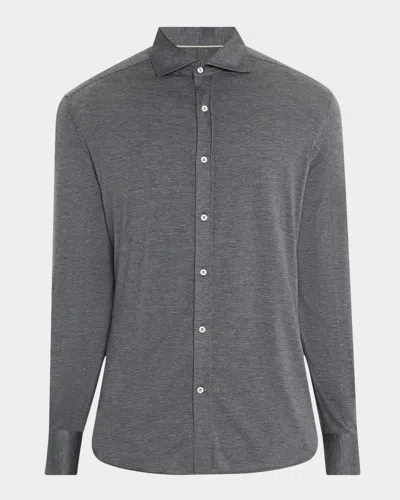 Brunello Cucinelli Men's Silk And Cotton Jersey Sport Shirt In Gray