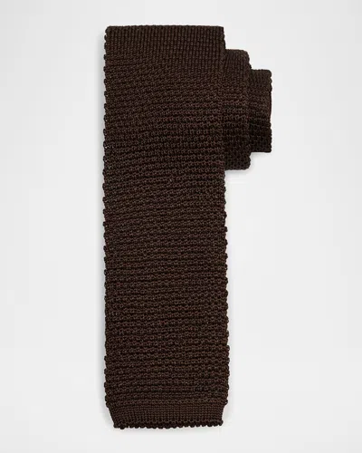 Brunello Cucinelli Men's Silk And Cotton Knitted Tie In C2219 Dark Brown