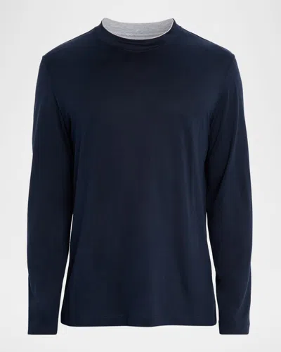 Brunello Cucinelli Men's Silk And Cotton Long-sleeve T-shirt In Blue