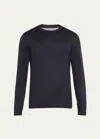 Brunello Cucinelli Men's Silk And Cotton Long-sleeve T-shirt In C4425 Navy