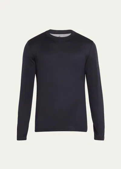 Brunello Cucinelli Men's Silk And Cotton Long-sleeve T-shirt In C4425 Navy