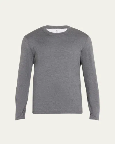 BRUNELLO CUCINELLI MEN'S SILK AND COTTON LONG-SLEEVE T-SHIRT
