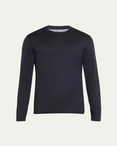 Brunello Cucinelli Men's Silk And Cotton Long-sleeve T-shirt In Navy