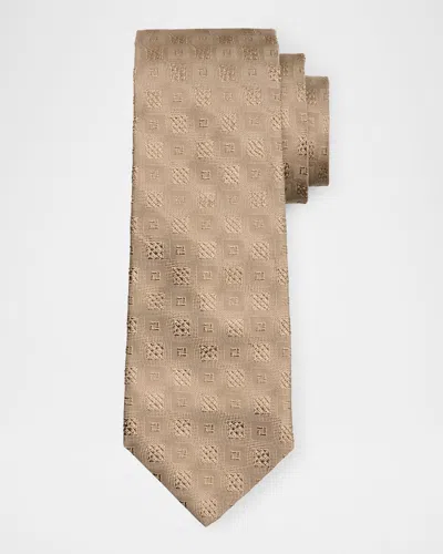 Brunello Cucinelli Men's Silk And Cotton Micro-jacquard Tie In Beige