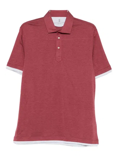 Brunello Cucinelli Cotton Silk Polo Shirt With Contrast Trim In Red