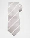 Brunello Cucinelli Men's Silk And Cotton Regimental Stripe Tie In Grey