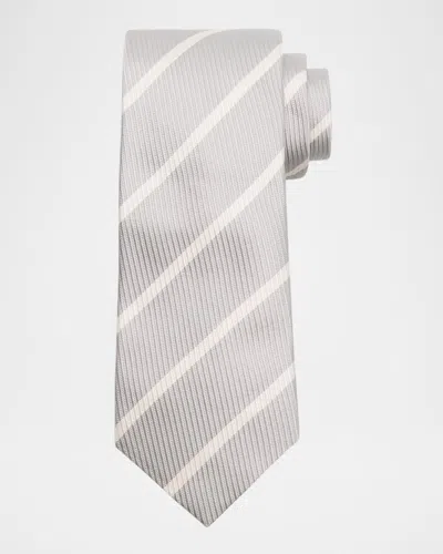 Brunello Cucinelli Men's Silk And Cotton Regimental Stripe Tie In Grey