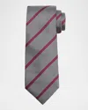 Brunello Cucinelli Men's Silk And Cotton Regimental Stripe Tie In Grey/red