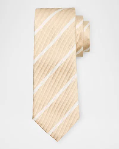 Brunello Cucinelli Men's Silk And Cotton Regimental Stripe Tie In Sand And Panama