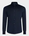 Brunello Cucinelli Button-down Cotton Blend Shirt With Straight Hem In Navy