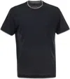 Brunello Cucinelli Black Cotton And Silk T-shirt In Blue