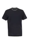 Brunello Cucinelli Black Cotton And Silk T-shirt In Blue