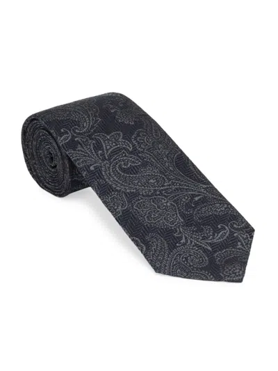 Brunello Cucinelli Men's Silk And Virgin Wool Tie With Paisley Design In Black