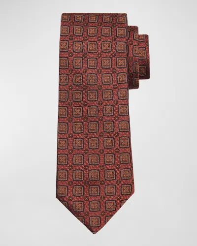 Brunello Cucinelli Men's Silk-cotton Geometric Tie In Czj30 Orange Red