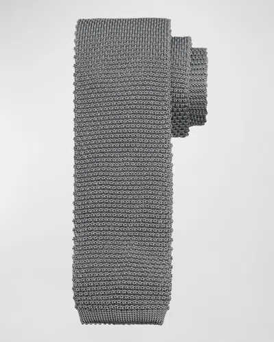 Brunello Cucinelli Men's Silk-cotton Knit Tie In Dark Grey