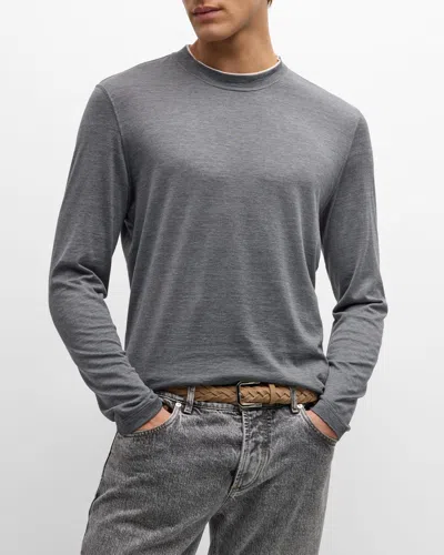 Brunello Cucinelli Men's Silk-cotton Long Sleeve T-shirt In Gray