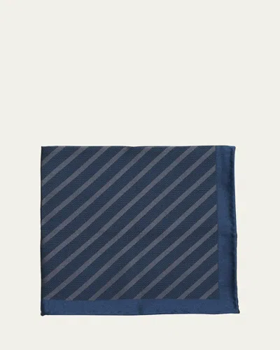 Brunello Cucinelli Men's Silk Diagonal Stripe Pocket Square In Blue