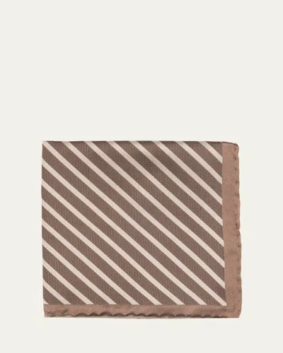 Brunello Cucinelli Men's Silk Diagonal Stripe Pocket Square In Brown