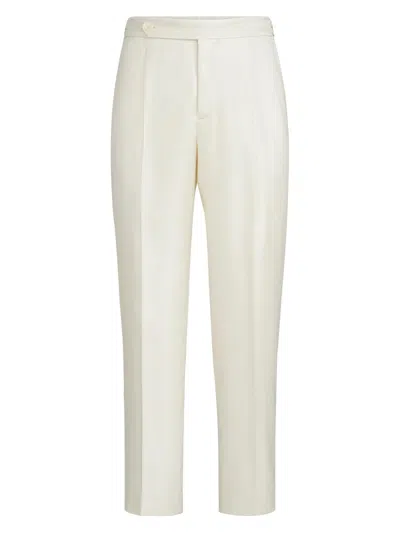 Brunello Cucinelli Pleated Waist-tab Silk Trousers In White