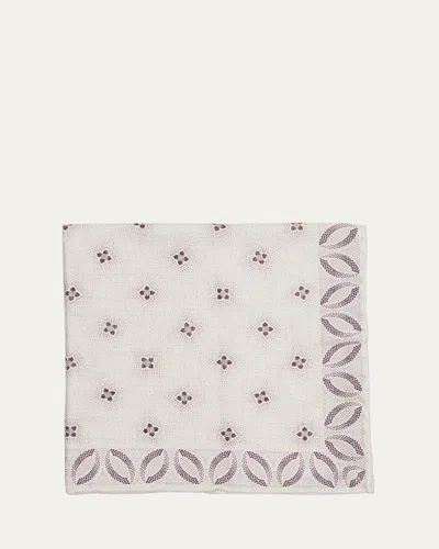 Brunello Cucinelli Men's Silk Floral Print Pocket Square In White
