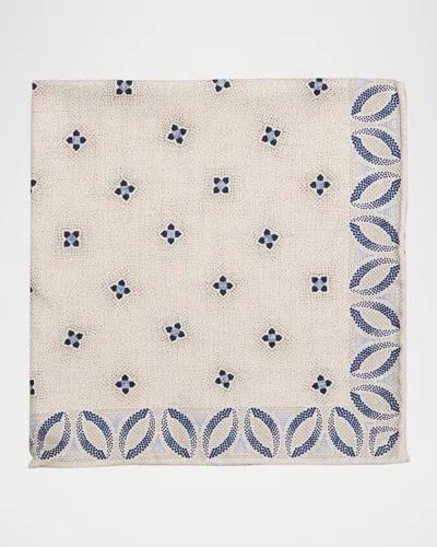 BRUNELLO CUCINELLI MEN'S SILK FLORAL PRINT POCKET SQUARE