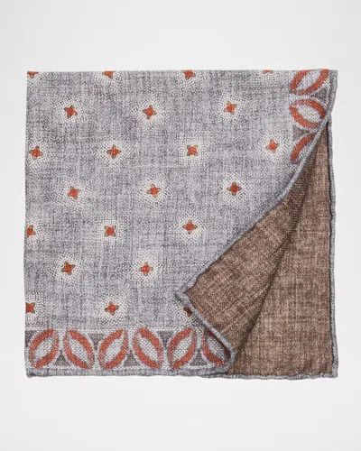 BRUNELLO CUCINELLI MEN'S SILK FLORAL PRINT POCKET SQUARE