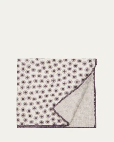 BRUNELLO CUCINELLI MEN'S SILK GEOMETRIC CIRCLE POCKET SQUARE