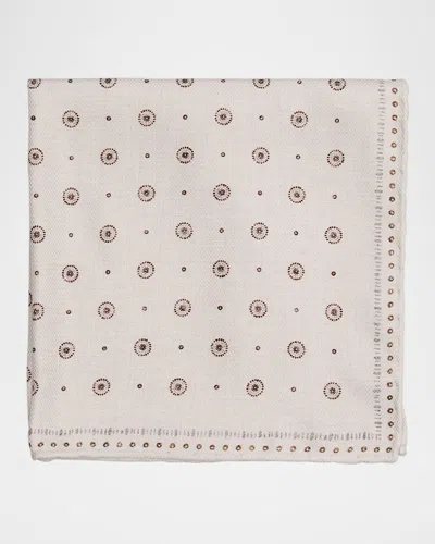 Brunello Cucinelli Men's Silk Geometric Dot Pocket Square In White