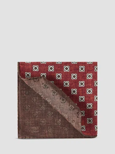 Brunello Cucinelli Silk Geometric Pattern Pocket Square In Burgundy