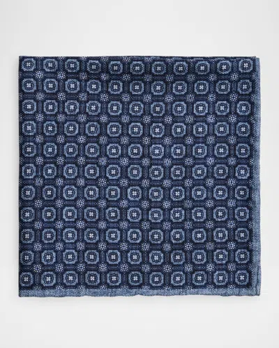 Brunello Cucinelli Men's Silk Geometric Pocket Square In Blue