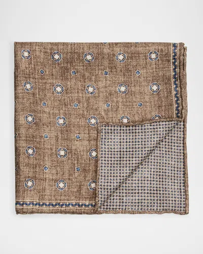 Brunello Cucinelli Men's Silk Geometric Pocket Square In Brown