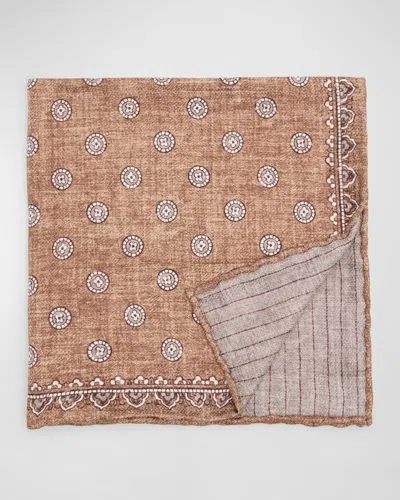 Brunello Cucinelli Men's Silk Geometric Pocket Square In Brown/grey