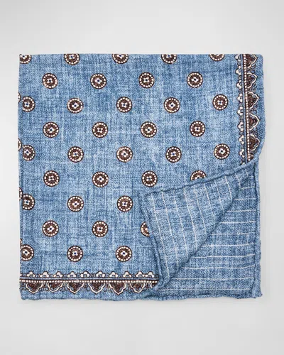 Brunello Cucinelli Men's Silk Geometric Pocket Square In Denim