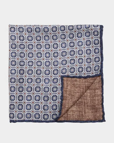 Brunello Cucinelli Men's Silk Geometric Pocket Square In Fog Denim
