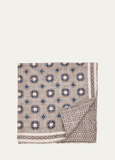 Brunello Cucinelli Men's Silk Geometric Pocket Square In Grey Pearl