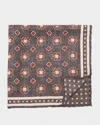 Brunello Cucinelli Men's Silk Geometric Pocket Square In Grey/orange
