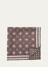 Brunello Cucinelli Men's Silk Geometric Pocket Square In Grey/orange
