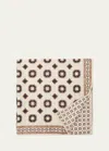 Brunello Cucinelli Men's Silk Geometric Pocket Square In White/blue
